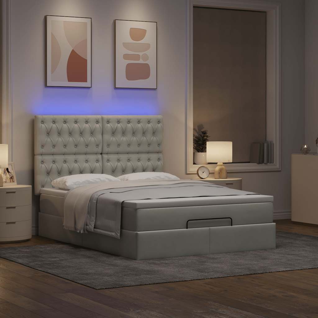 Ottoman-Bett mit Matratzen & LEDs Hellgrau 140x190 cm Samt