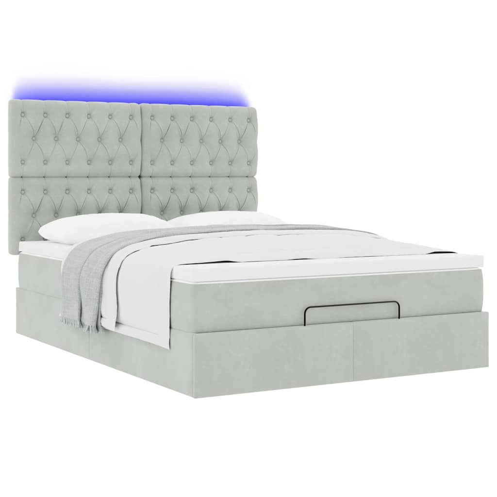 Ottoman-Bett mit Matratzen & LEDs Hellgrau 140x190 cm Samt