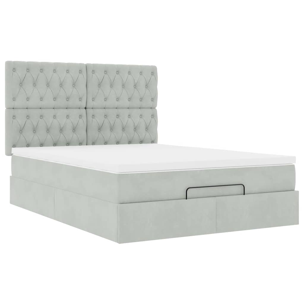 Ottoman-Bett mit Matratzen & LEDs Hellgrau 140x190 cm Samt