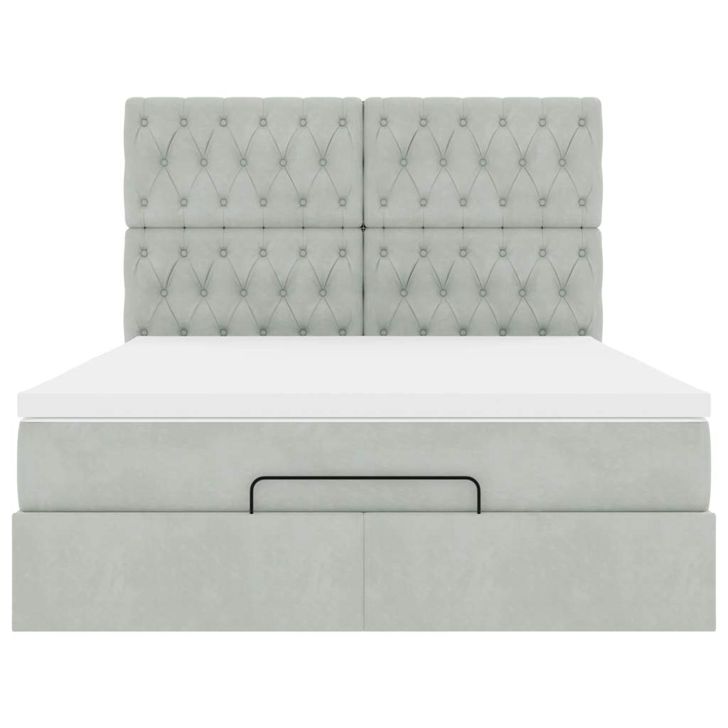 Ottoman-Bett mit Matratzen & LEDs Hellgrau 140x190 cm Samt