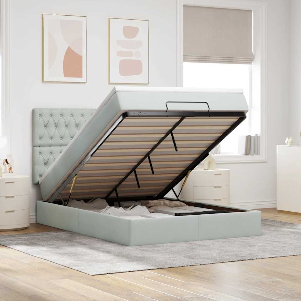 Ottoman-Bett mit Matratzen & LEDs Hellgrau 140x190 cm Samt