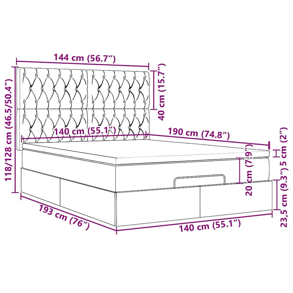 Ottoman-Bett mit Matratzen & LEDs Dunkelgrau 140x190 cm Samt