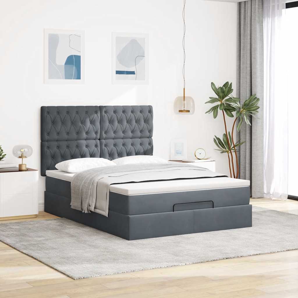 Ottoman-Bett mit Matratzen & LEDs Dunkelgrau 140x190 cm Samt