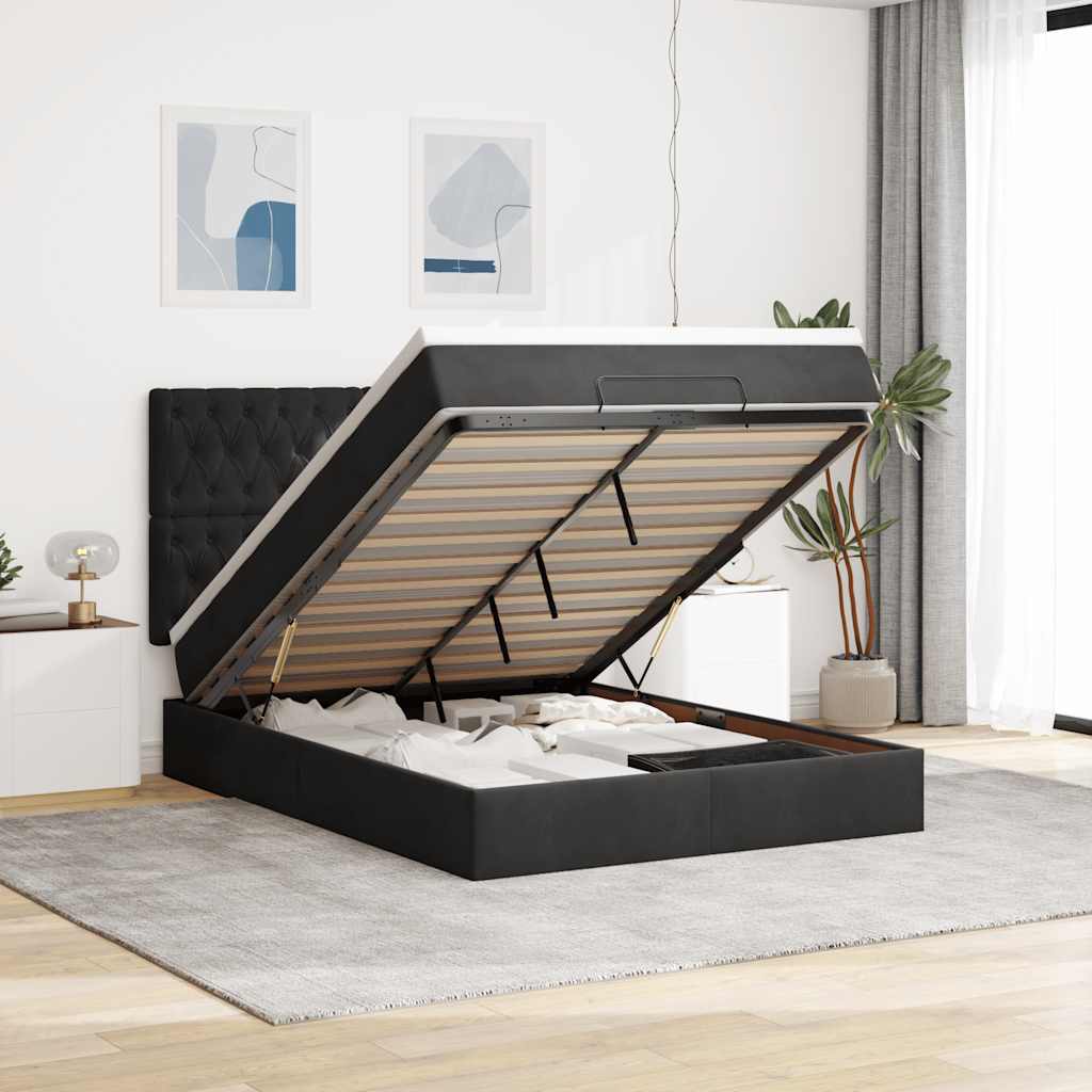 Ottoman-Bett mit Matratzen & LEDs Schwarz 140x190 cm Samt