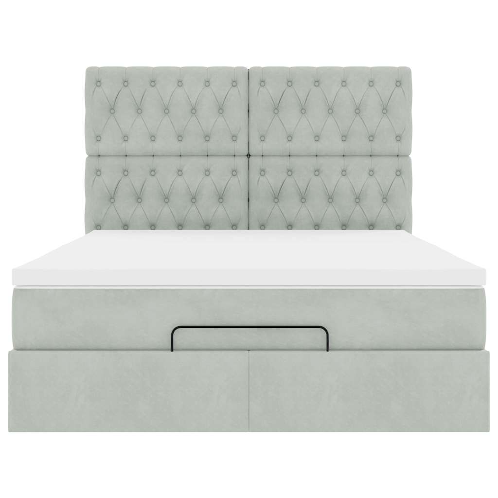 Ottoman-Bett mit Matratzen & LEDs Hellgrau 140x200 cm Samt