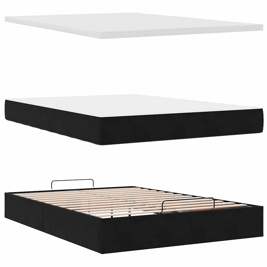 Ottoman-Bett mit Matratzen & LEDs Schwarz 140x200 cm Samt