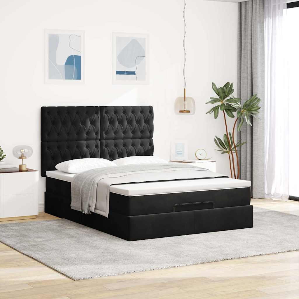 Ottoman-Bett mit Matratzen & LEDs Schwarz 140x200 cm Samt