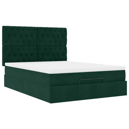 Ottoman-Bett mit Matratzen & LEDs Dunkelgrün 140x200 cm Samt