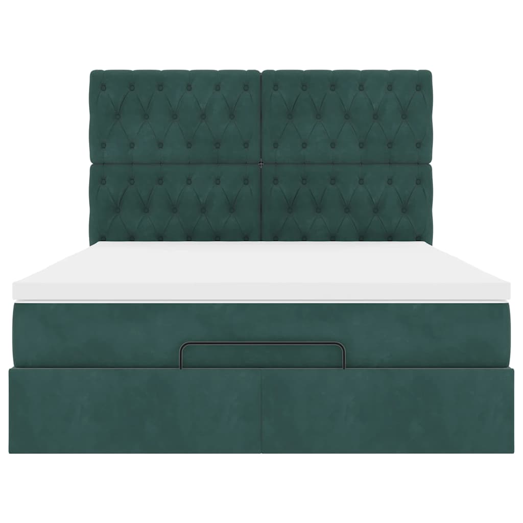 Ottoman-Bett mit Matratzen & LEDs Dunkelgrün 140x200 cm Samt