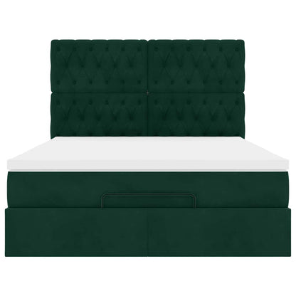 Ottoman-Bett mit Matratzen & LEDs Dunkelgrün 140x200 cm Samt