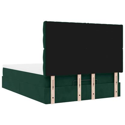 Ottoman-Bett mit Matratzen & LEDs Dunkelgrün 140x200 cm Samt