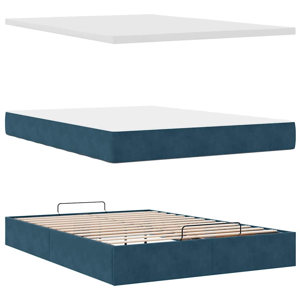 Ottoman-Bett mit Matratzen & LEDs Dunkelblau 140x200 cm Samt