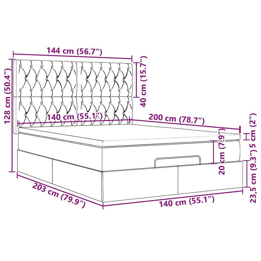 Ottoman-Bett mit Matratzen & LEDs Dunkelblau 140x200 cm Samt
