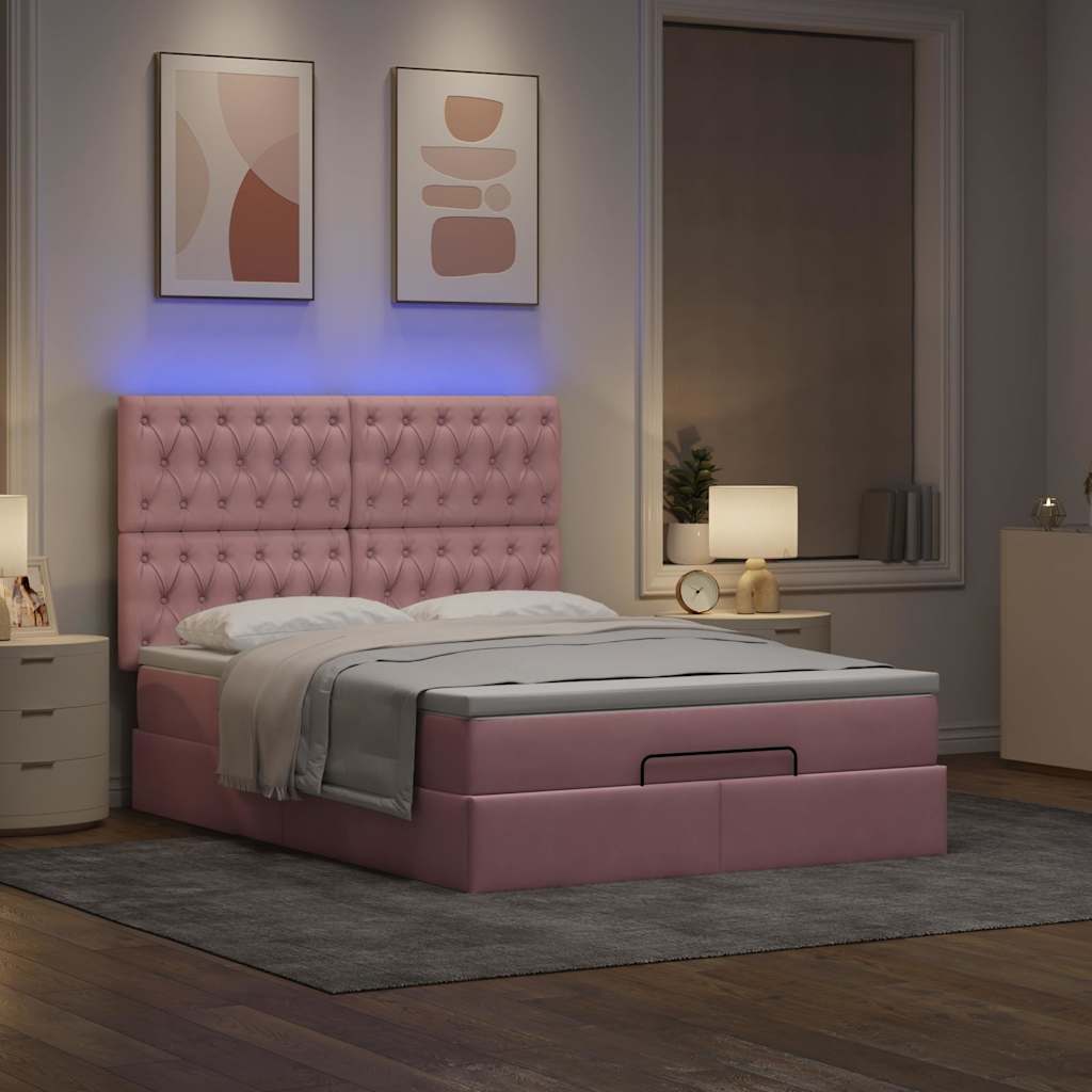 Ottoman-Bett mit Matratzen & LEDs Rosa 140x200 cm Samt
