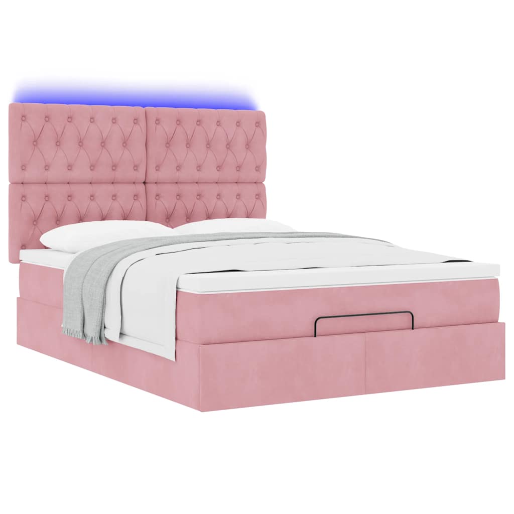 Ottoman-Bett mit Matratzen & LEDs Rosa 140x200 cm Samt