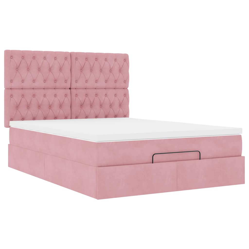 Ottoman-Bett mit Matratzen & LEDs Rosa 140x200 cm Samt