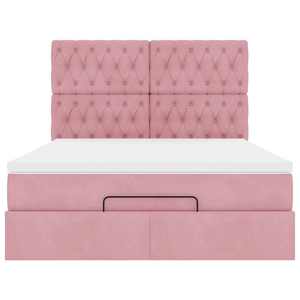 Ottoman-Bett mit Matratzen & LEDs Rosa 140x200 cm Samt