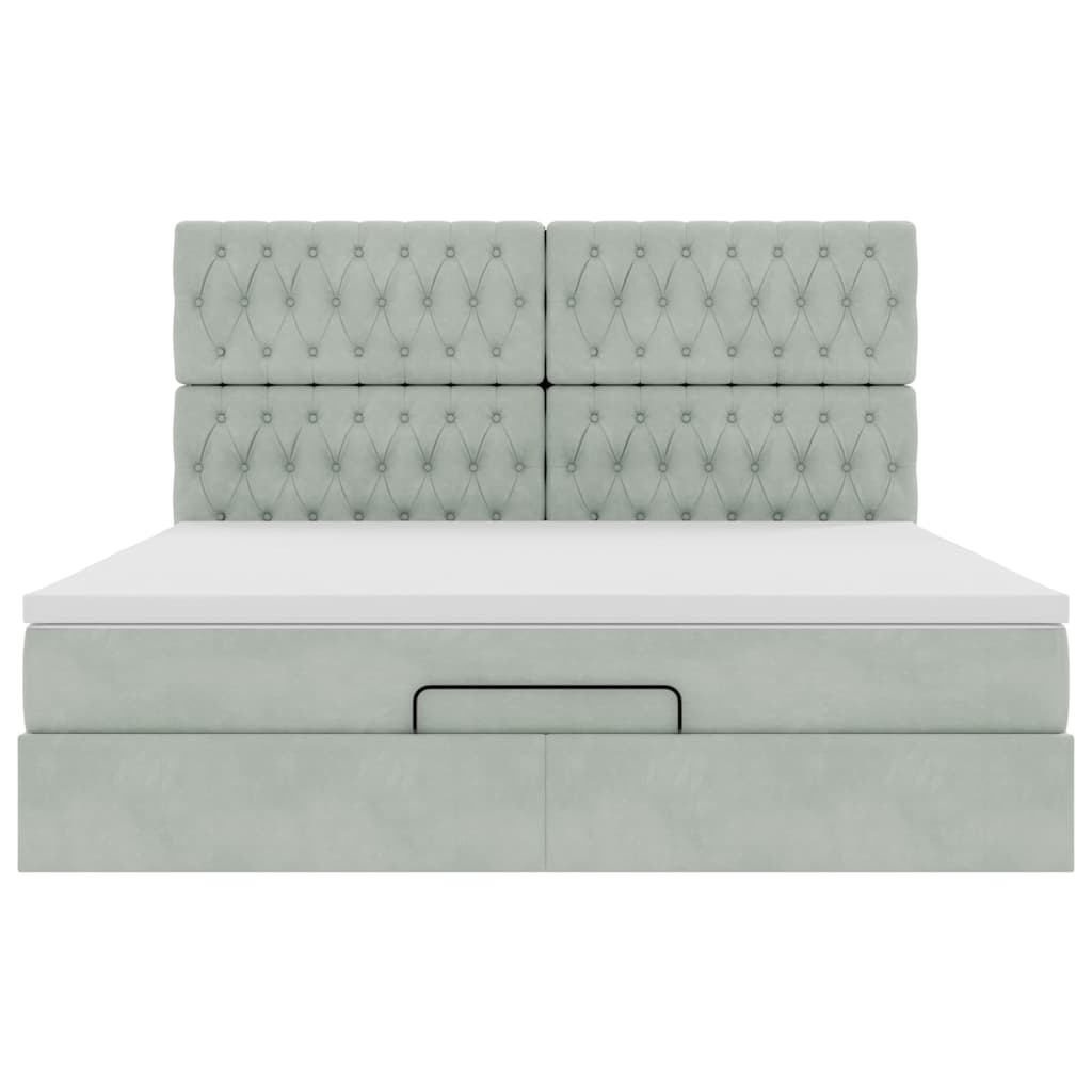 Ottoman-Bett mit Matratzen & LEDs Hellgrau 160x200 cm Samt