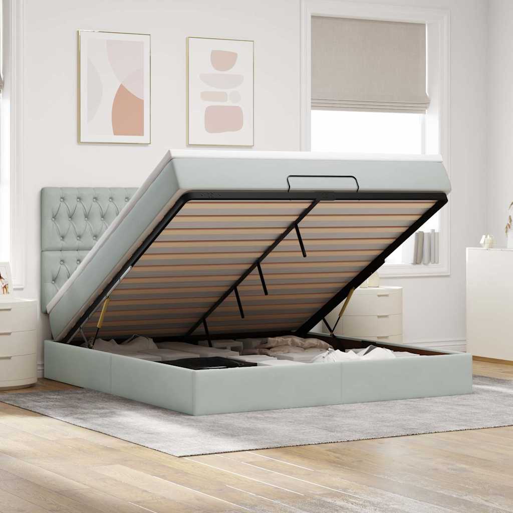 Ottoman-Bett mit Matratzen & LEDs Hellgrau 160x200 cm Samt