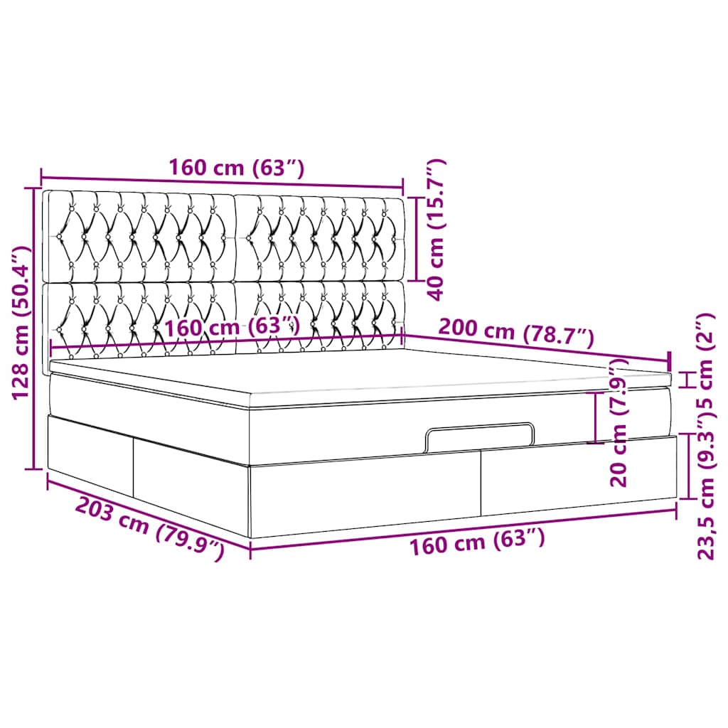 Ottoman-Bett mit Matratzen & LEDs Dunkelgrau 160x200 cm Samt