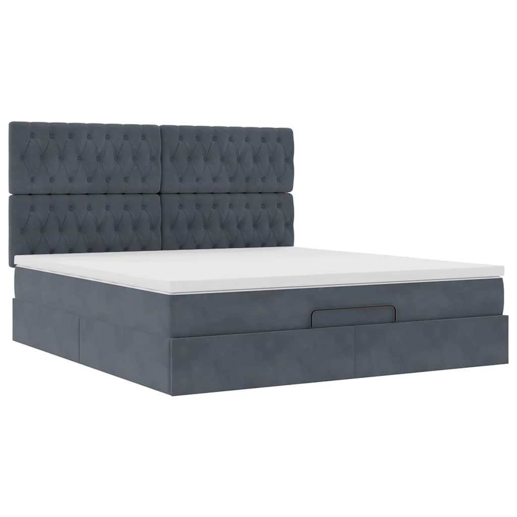 Ottoman-Bett mit Matratzen & LEDs Dunkelgrau 180x200 cm Samt