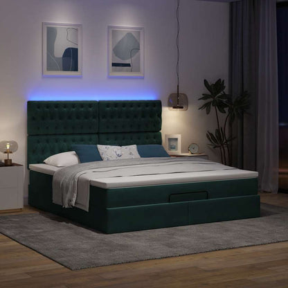 Ottoman-Bett mit Matratzen & LEDs Dunkelgrün 180x200 cm Samt