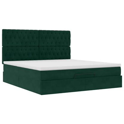 Ottoman-Bett mit Matratzen & LEDs Dunkelgrün 180x200 cm Samt