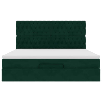 Ottoman-Bett mit Matratzen & LEDs Dunkelgrün 180x200 cm Samt