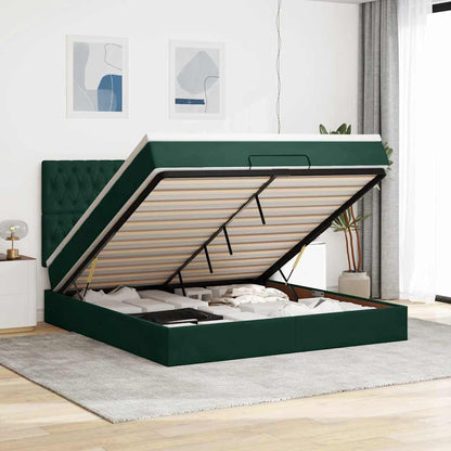 Ottoman-Bett mit Matratzen & LEDs Dunkelgrün 180x200 cm Samt