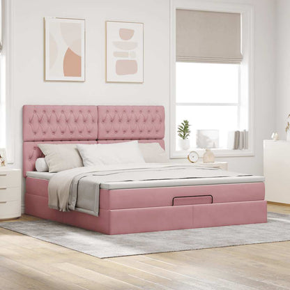 Ottoman-Bett mit Matratzen & LEDs Rosa 180x200 cm Samt