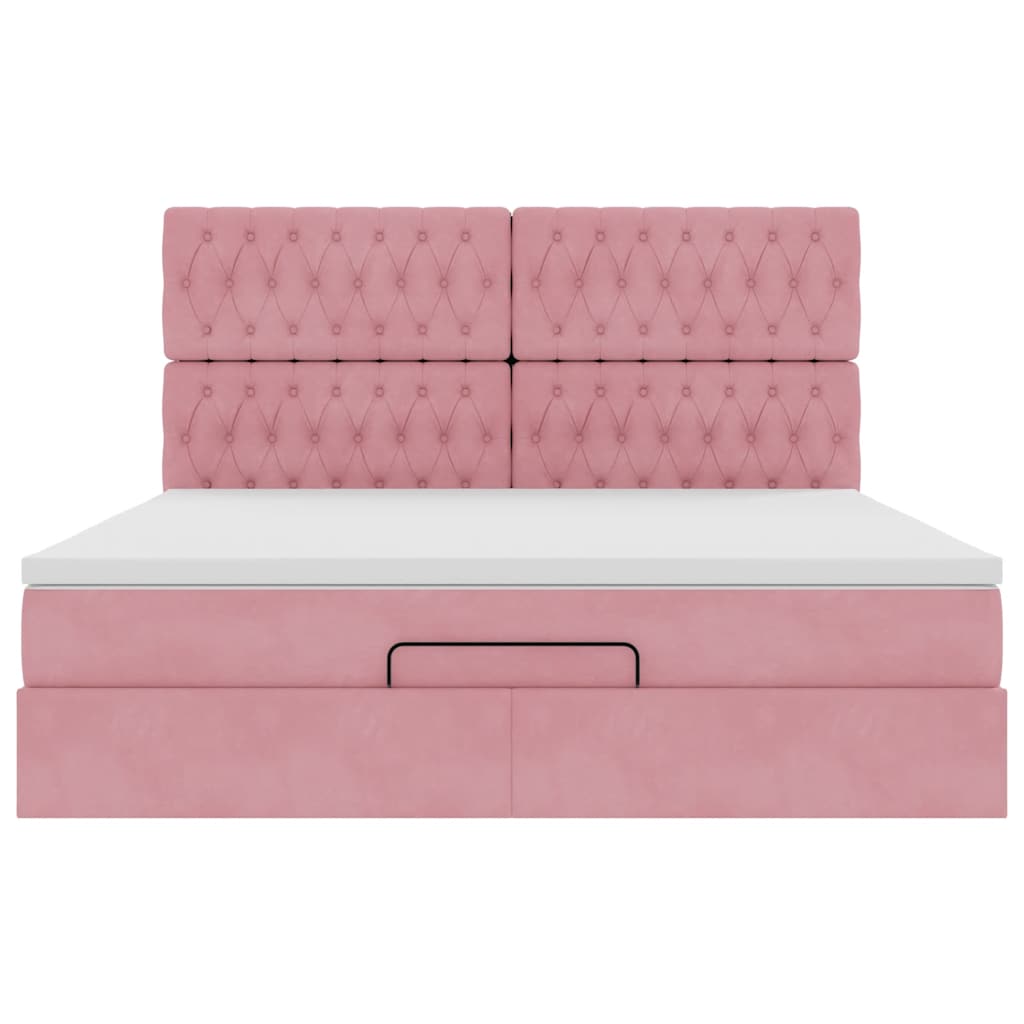 Ottoman-Bett mit Matratzen & LEDs Rosa 180x200 cm Samt