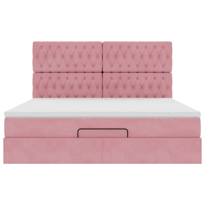 Ottoman-Bett mit Matratzen & LEDs Rosa 180x200 cm Samt