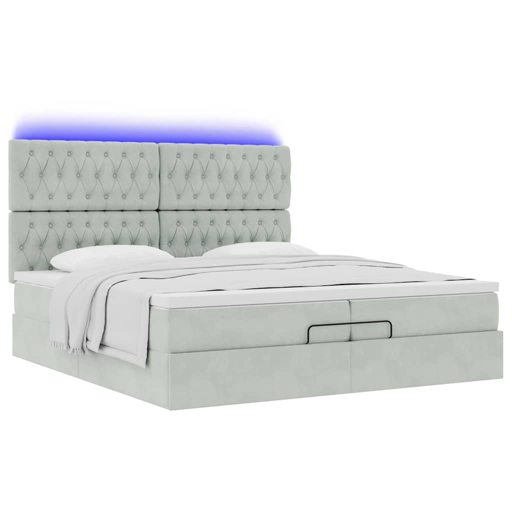 Ottoman-Bett mit Matratzen & LEDs Hellgrau 200x200 cm Samt