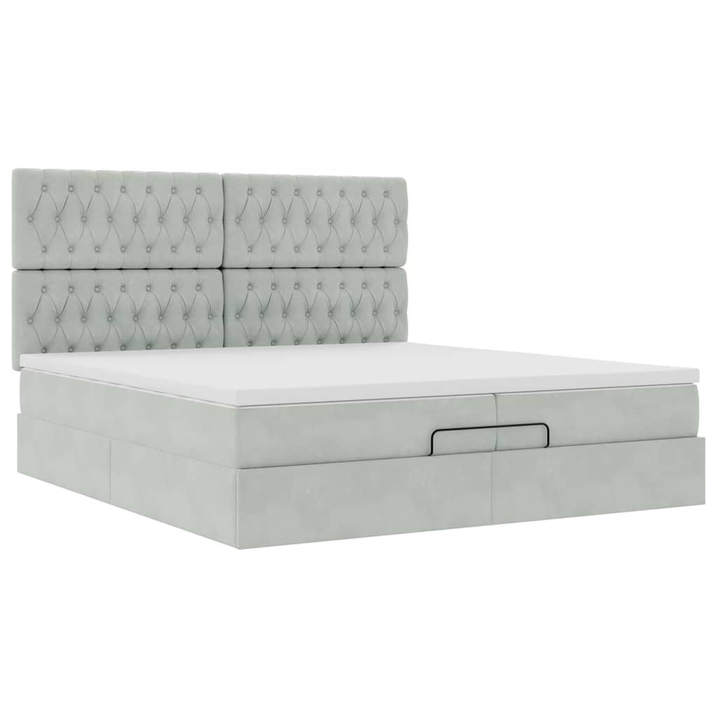 Ottoman-Bett mit Matratzen & LEDs Hellgrau 200x200 cm Samt