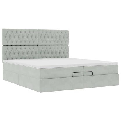 Ottoman-Bett mit Matratzen & LEDs Hellgrau 200x200 cm Samt