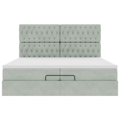 Ottoman-Bett mit Matratzen & LEDs Hellgrau 200x200 cm Samt