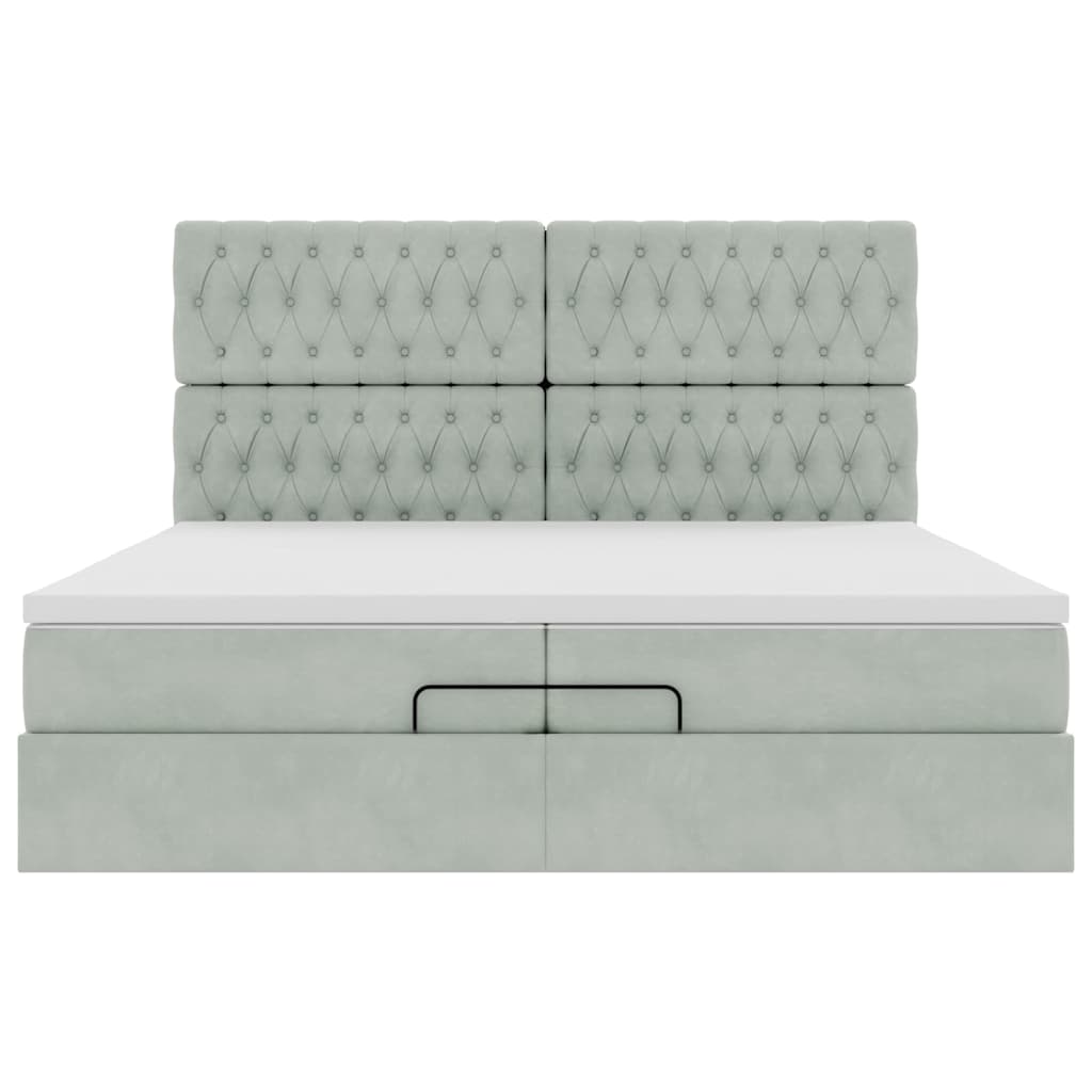 Ottoman-Bett mit Matratzen & LEDs Hellgrau 200x200 cm Samt