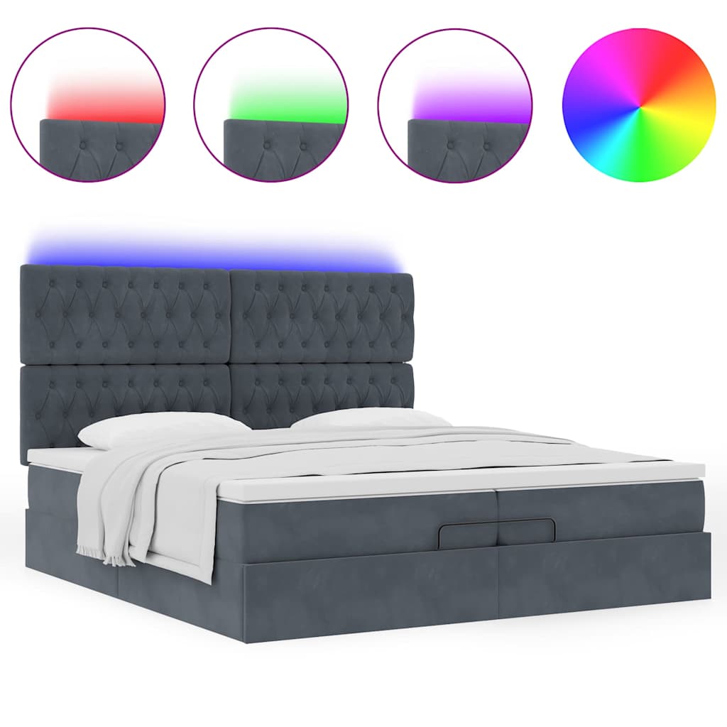 Ottoman-Bett mit Matratzen & LEDs Dunkelgrau 200x200 cm Samt