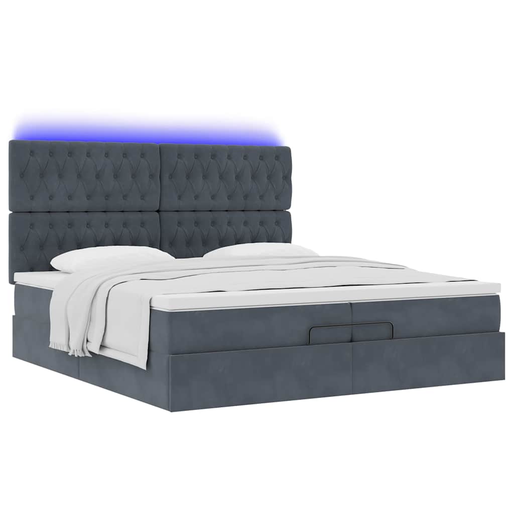 Ottoman-Bett mit Matratzen & LEDs Dunkelgrau 200x200 cm Samt