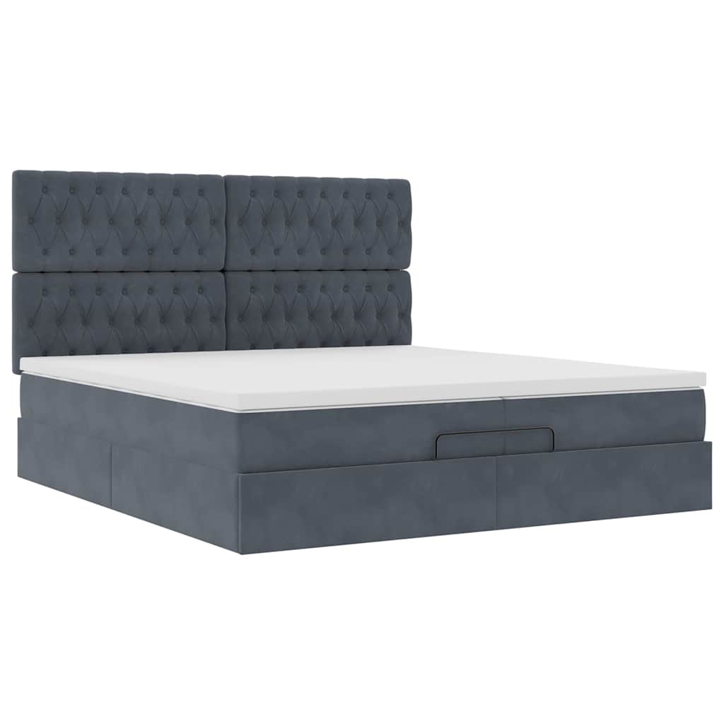 Ottoman-Bett mit Matratzen & LEDs Dunkelgrau 200x200 cm Samt