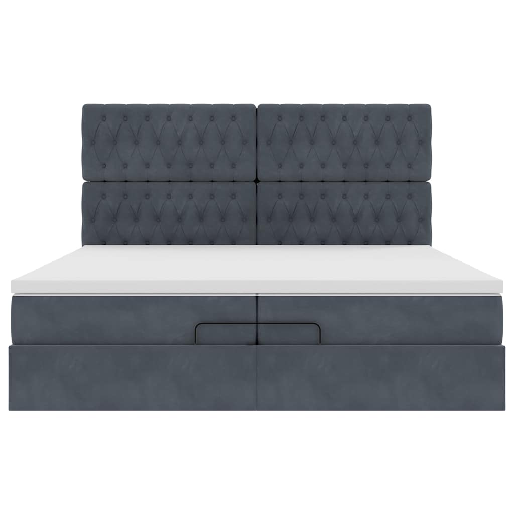 Ottoman-Bett mit Matratzen & LEDs Dunkelgrau 200x200 cm Samt