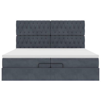 Ottoman-Bett mit Matratzen & LEDs Dunkelgrau 200x200 cm Samt
