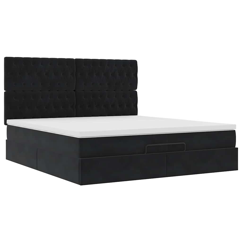 Ottoman-Bett mit Matratzen & LEDs Schwarz 200x200 cm Samt