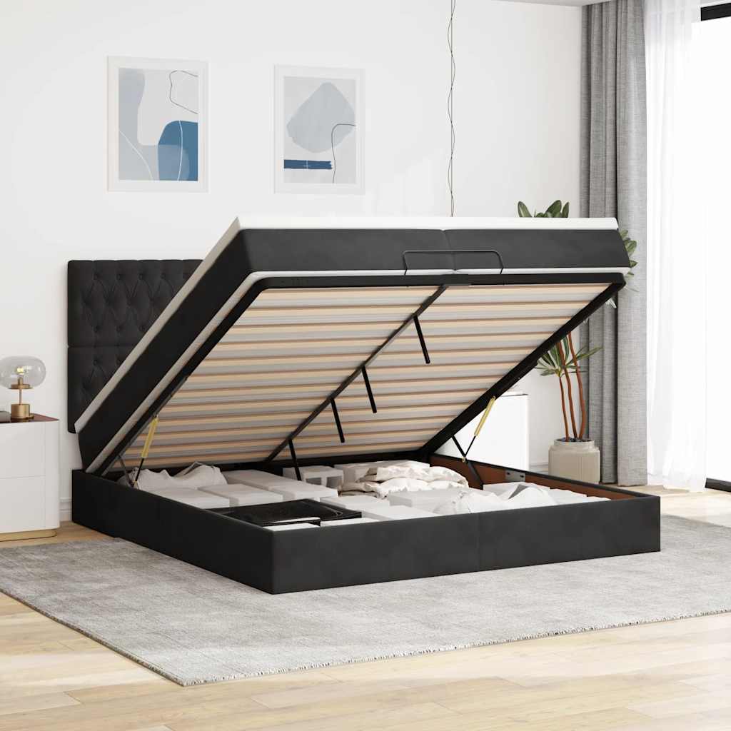 Ottoman-Bett mit Matratzen & LEDs Schwarz 200x200 cm Samt