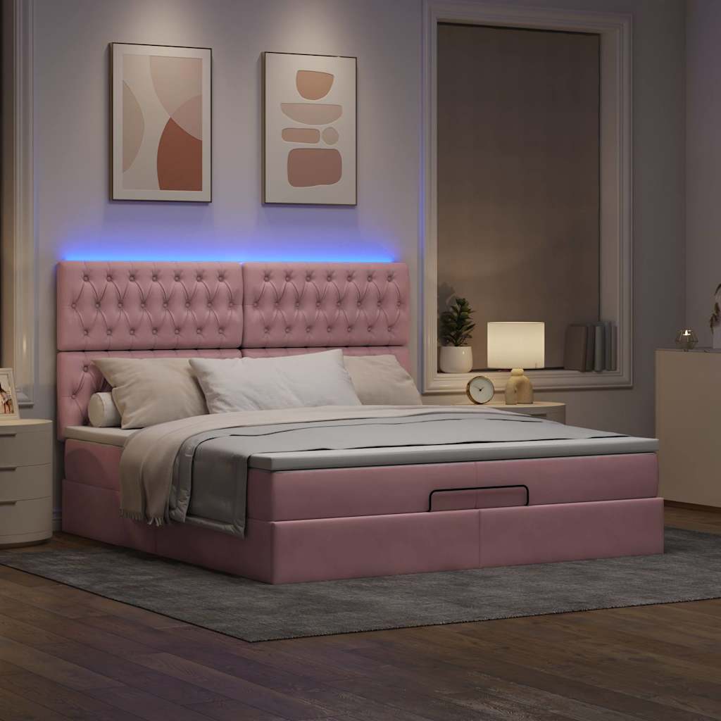 Ottoman-Bett mit Matratzen & LEDs Rosa 200x200 cm Samt