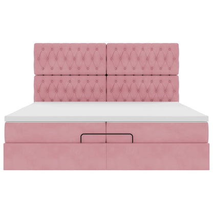 Ottoman-Bett mit Matratzen & LEDs Rosa 200x200 cm Samt