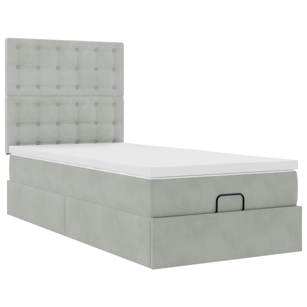 Ottoman-Bett mit Matratzen & LEDs Hellgrau 80x200 cm Samt
