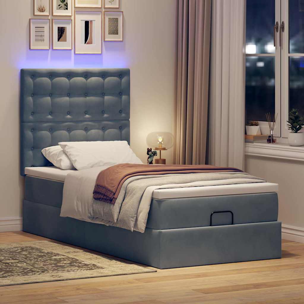 Lit ottoman avec matelas et LED gris foncé 80x200 cm velours