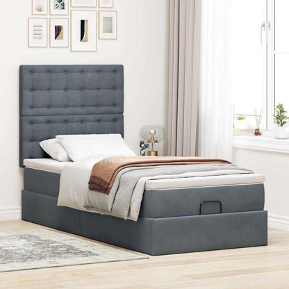Ottoman-Bett mit Matratzen & LEDs Dunkelgrau 80x200 cm Samt