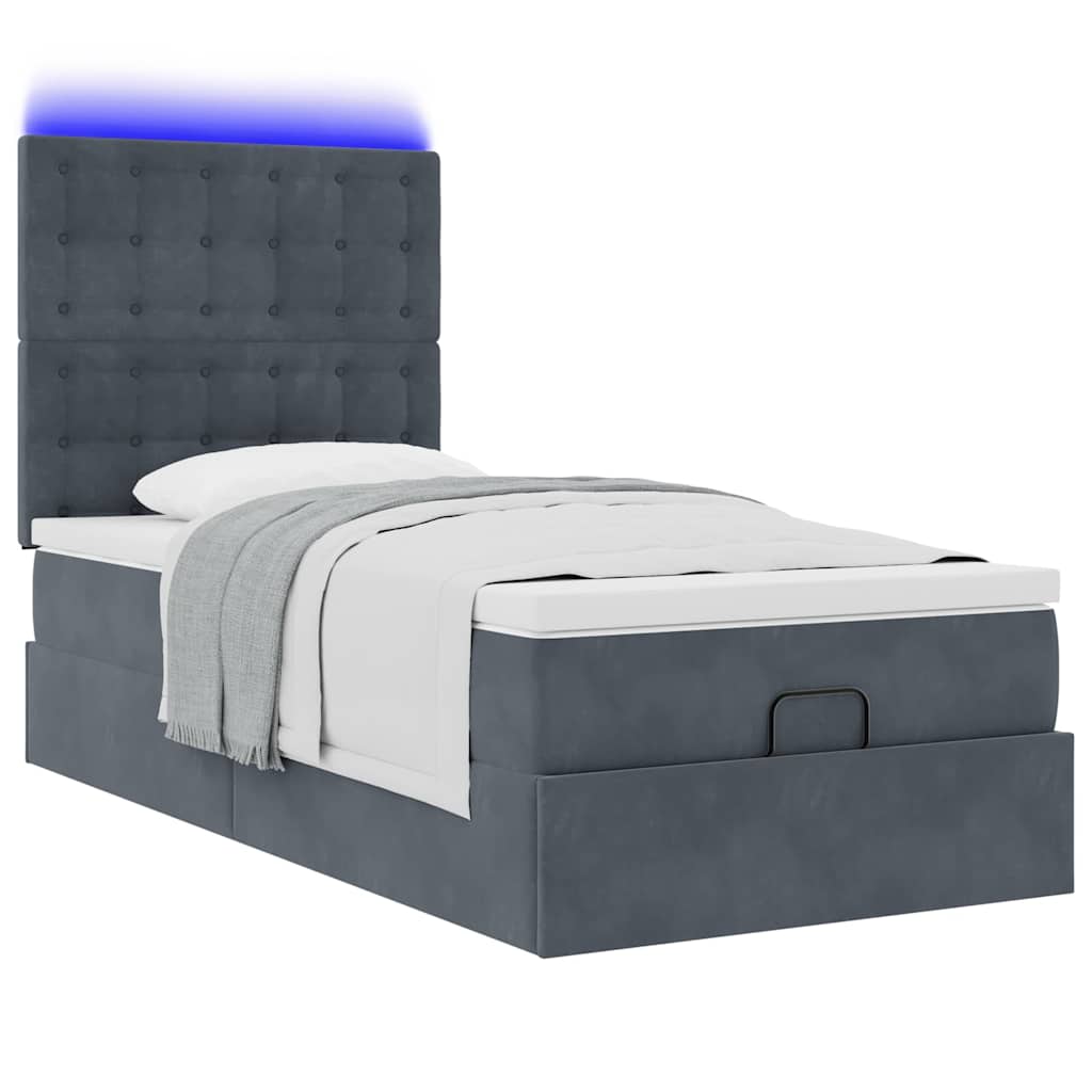 Lit ottoman avec matelas et LED gris foncé 80x200 cm velours